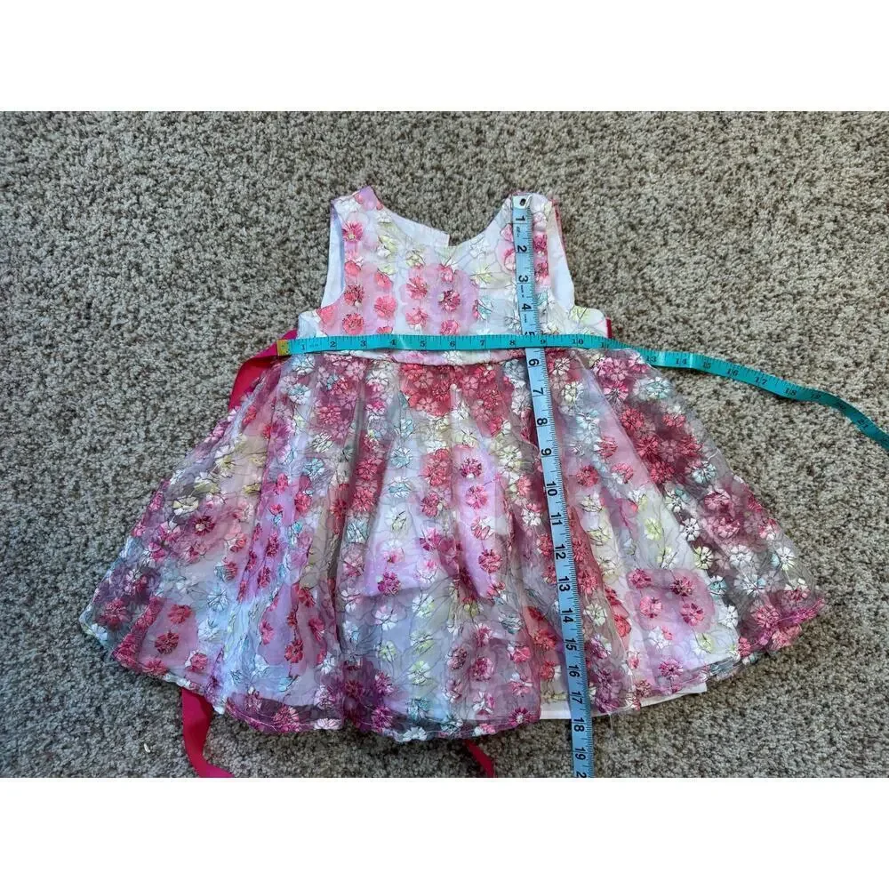 ISAAC MIZRHAI Baby girl dress, size 18 mos., Floral Pink & white